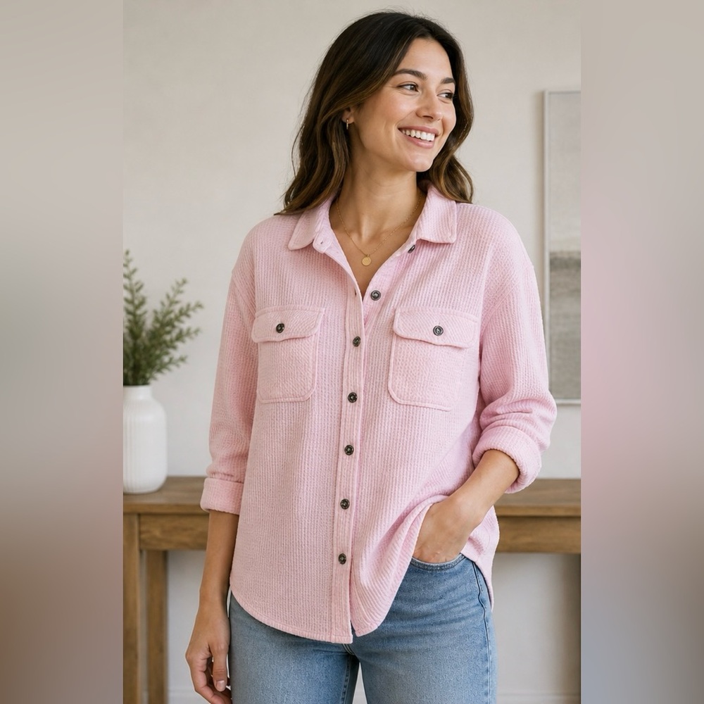 NWOT Hippie Rose Pale Pink Knit Button-Up Top